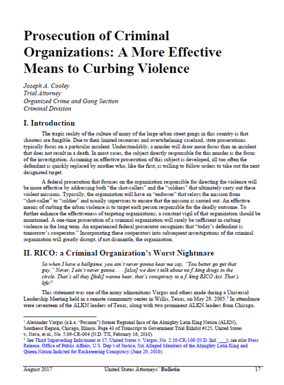Prosecution of Criminal Organizations - A More Effective Means to
